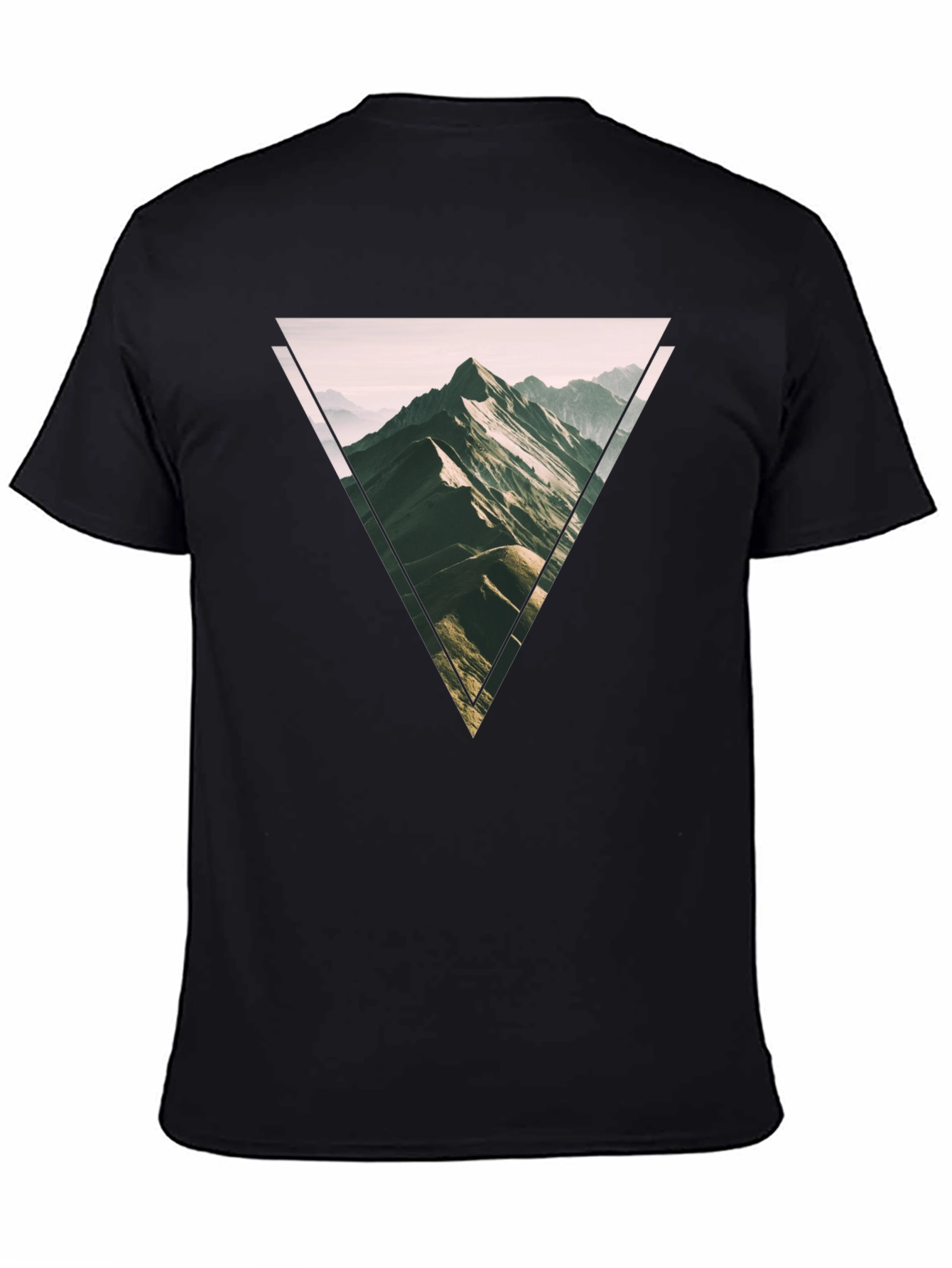 Geometric Mountain Scene Graphic Tee - Black