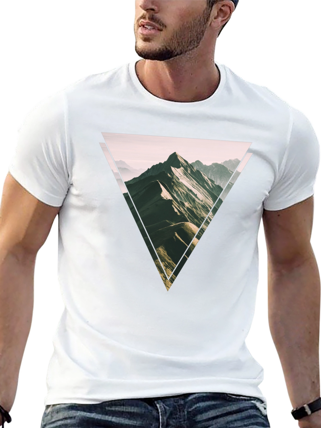 Geometric Mountain Scene Graphic Tee - Black