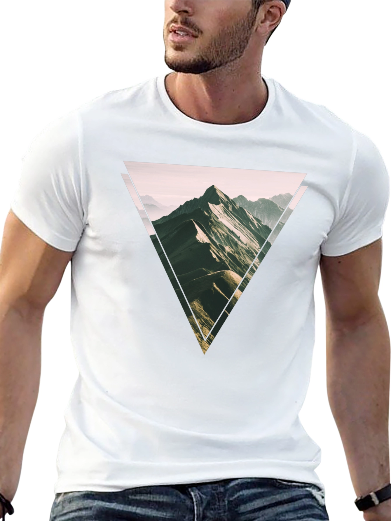 Geometric Mountain Scene Graphic Tee - Black