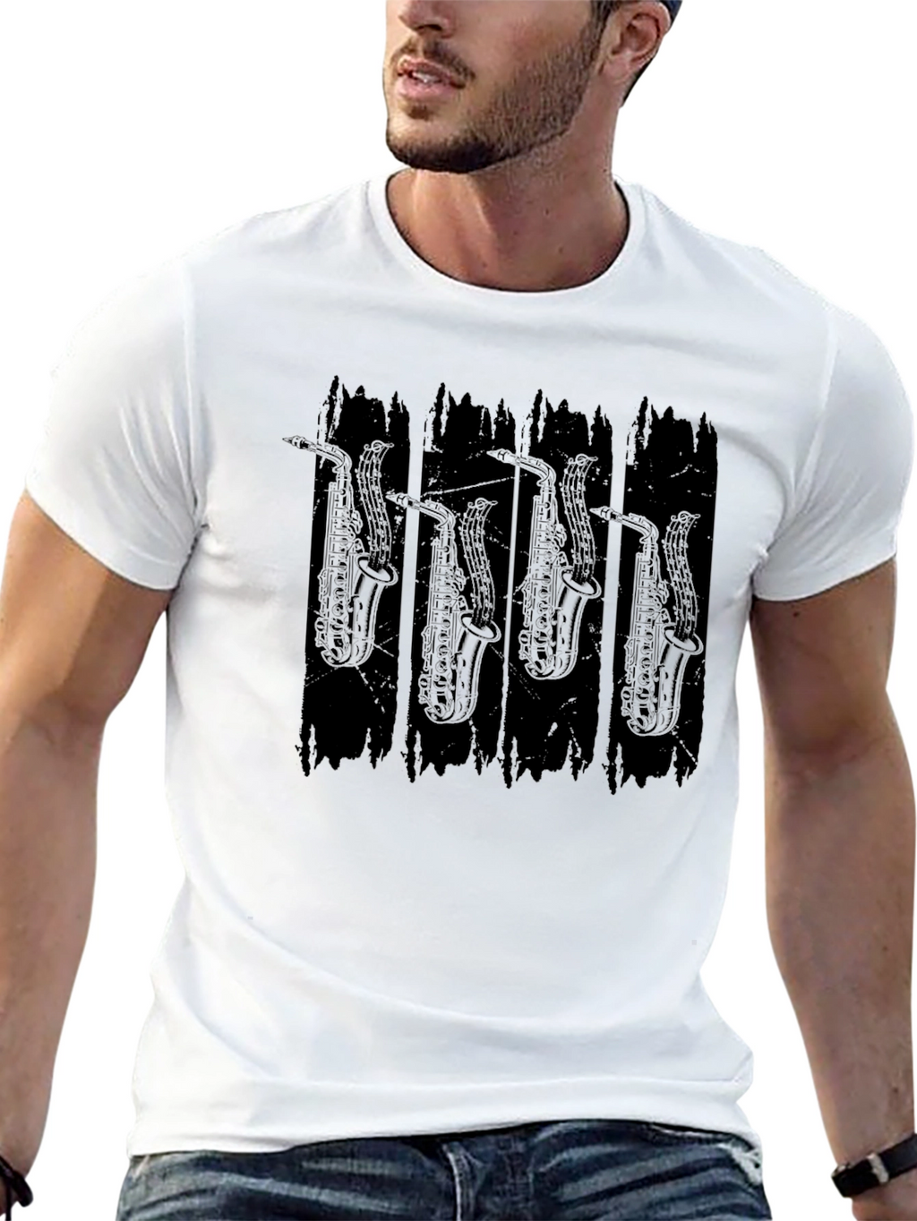 Saxophone Graphic Print Black T-Shirt