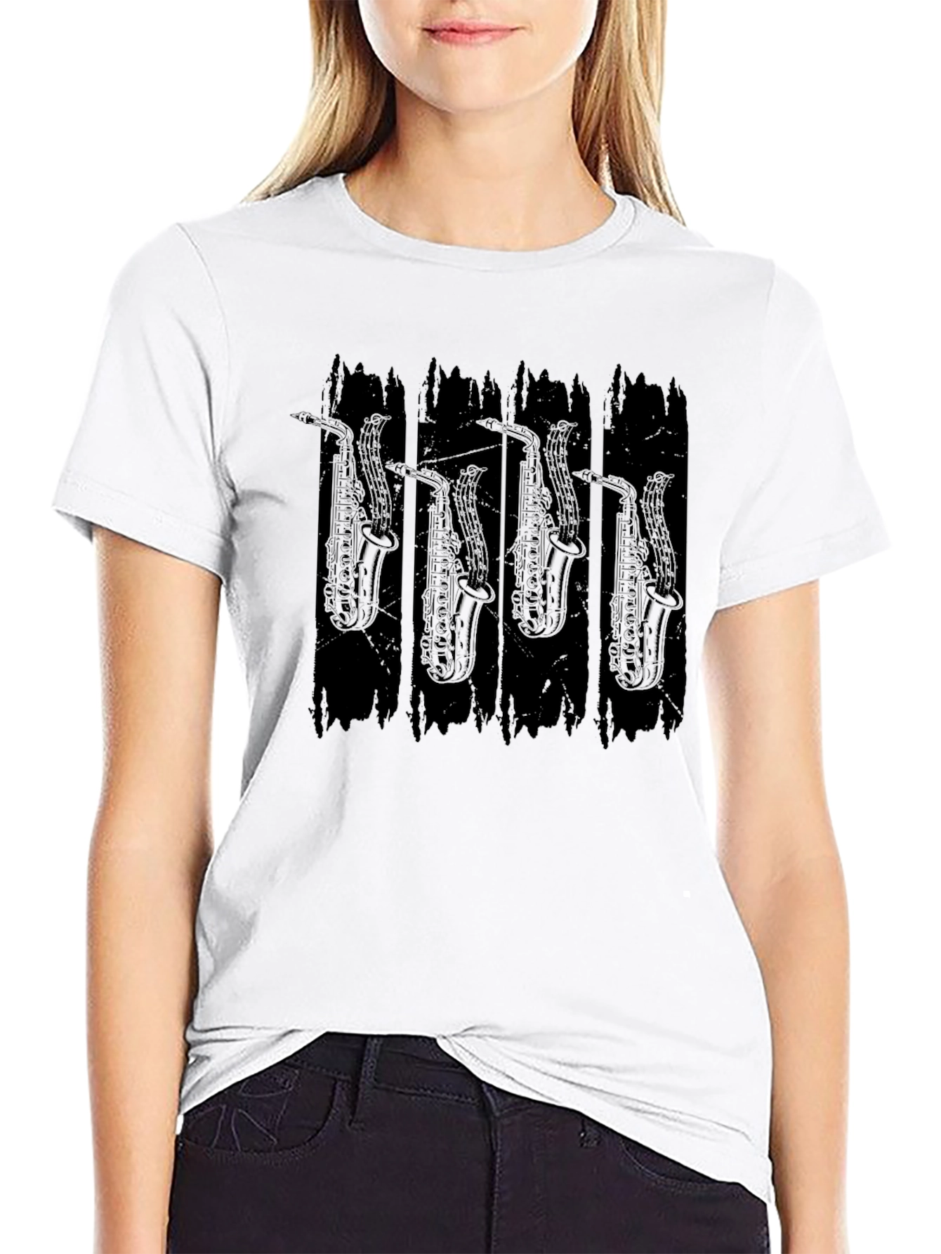 Saxophone Graphic Print Black T-Shirt