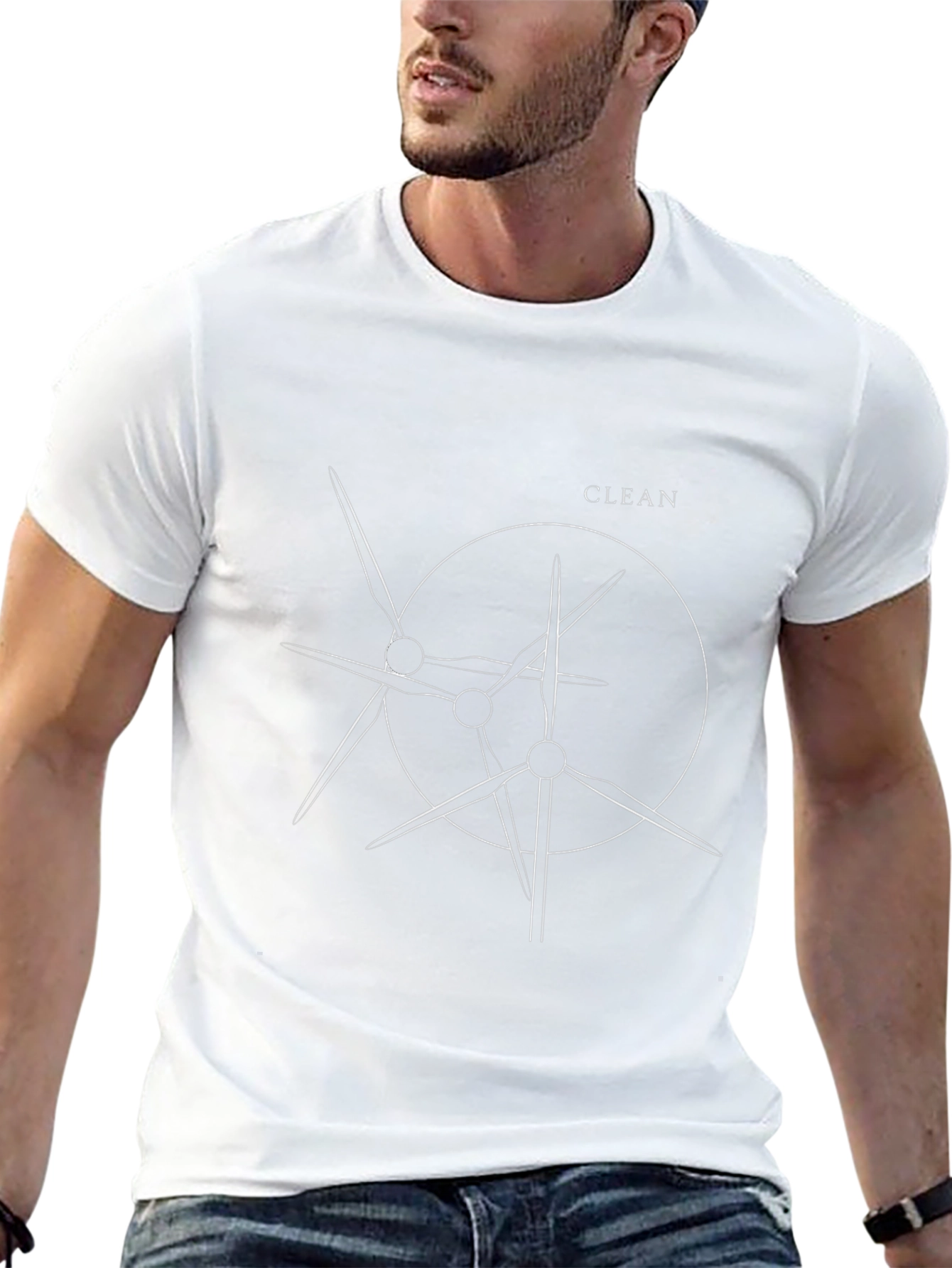 Modern Clean Wind Turbine Graphic Tee - Black