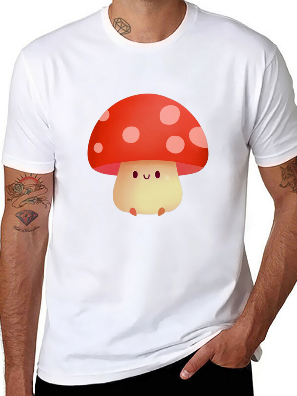 Cute Mushroom Graphic Tee - Black Cotton T-Shirt