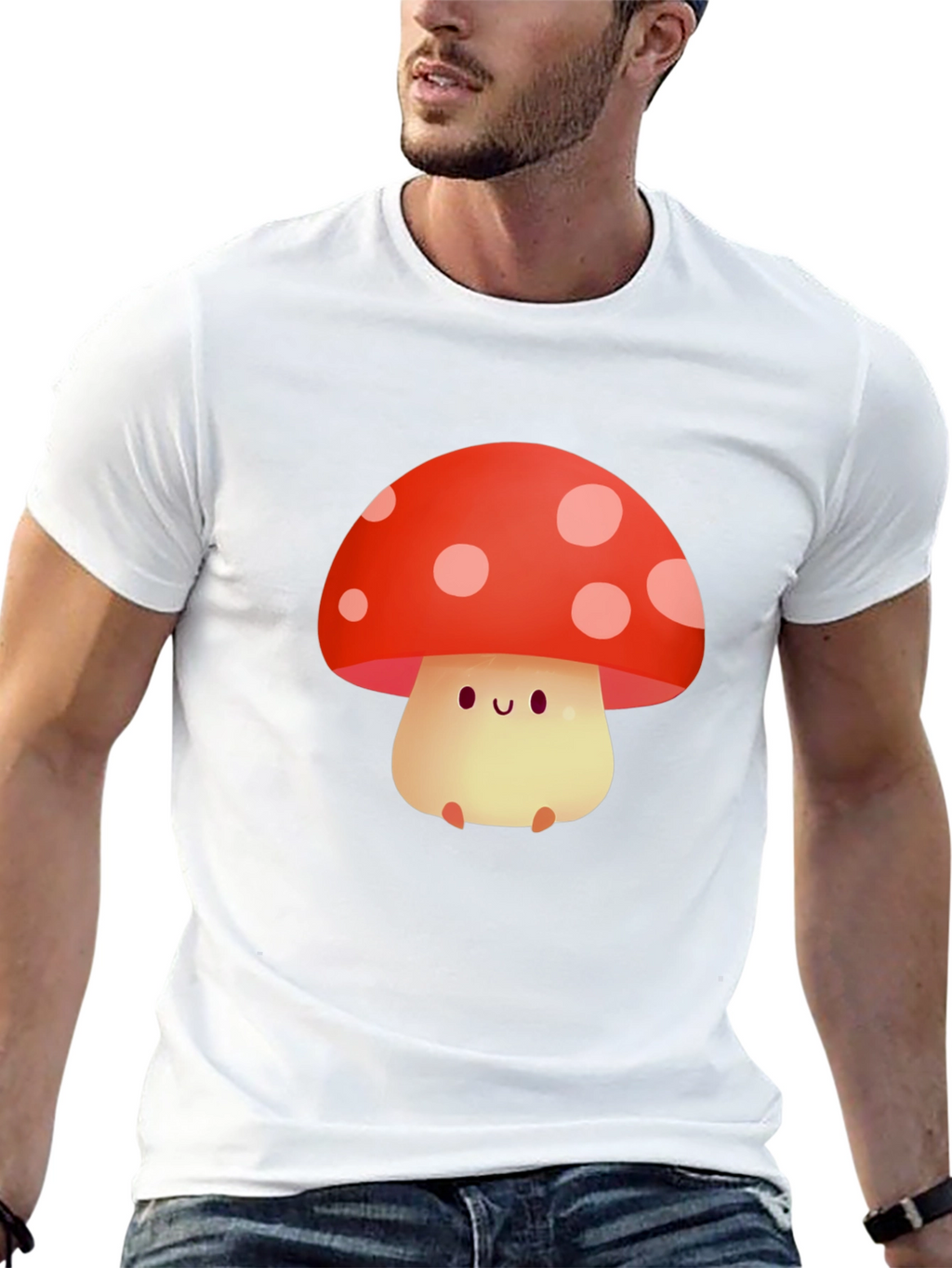 Cute Mushroom Graphic Tee - Black Cotton T-Shirt