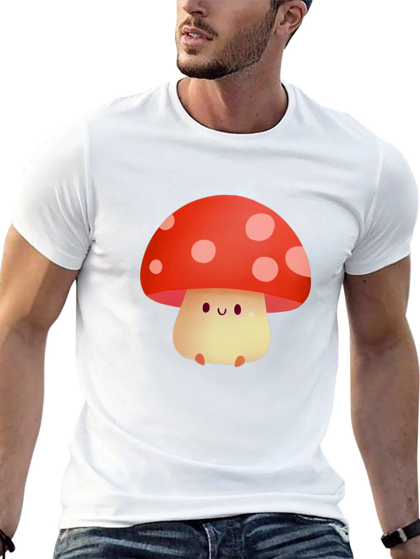Cute Mushroom Graphic Tee - Black Cotton T-Shirt