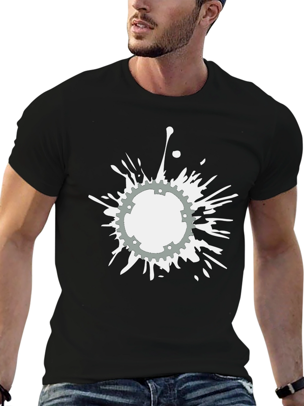 Black Graphic Tee - Gear Splatter Design