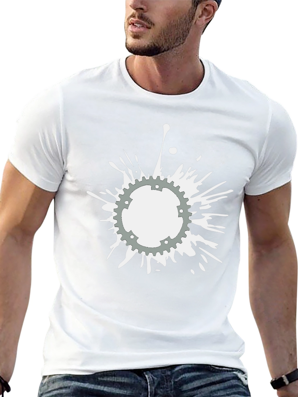 Black Graphic Tee - Gear Splatter Design