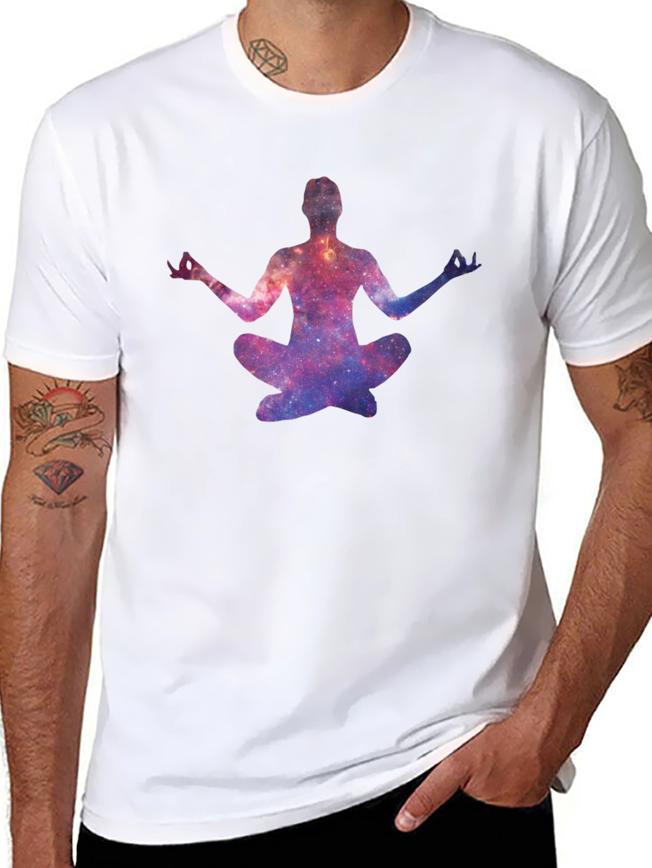 Galaxy Yoga Pose T-Shirt - Black Cotton
