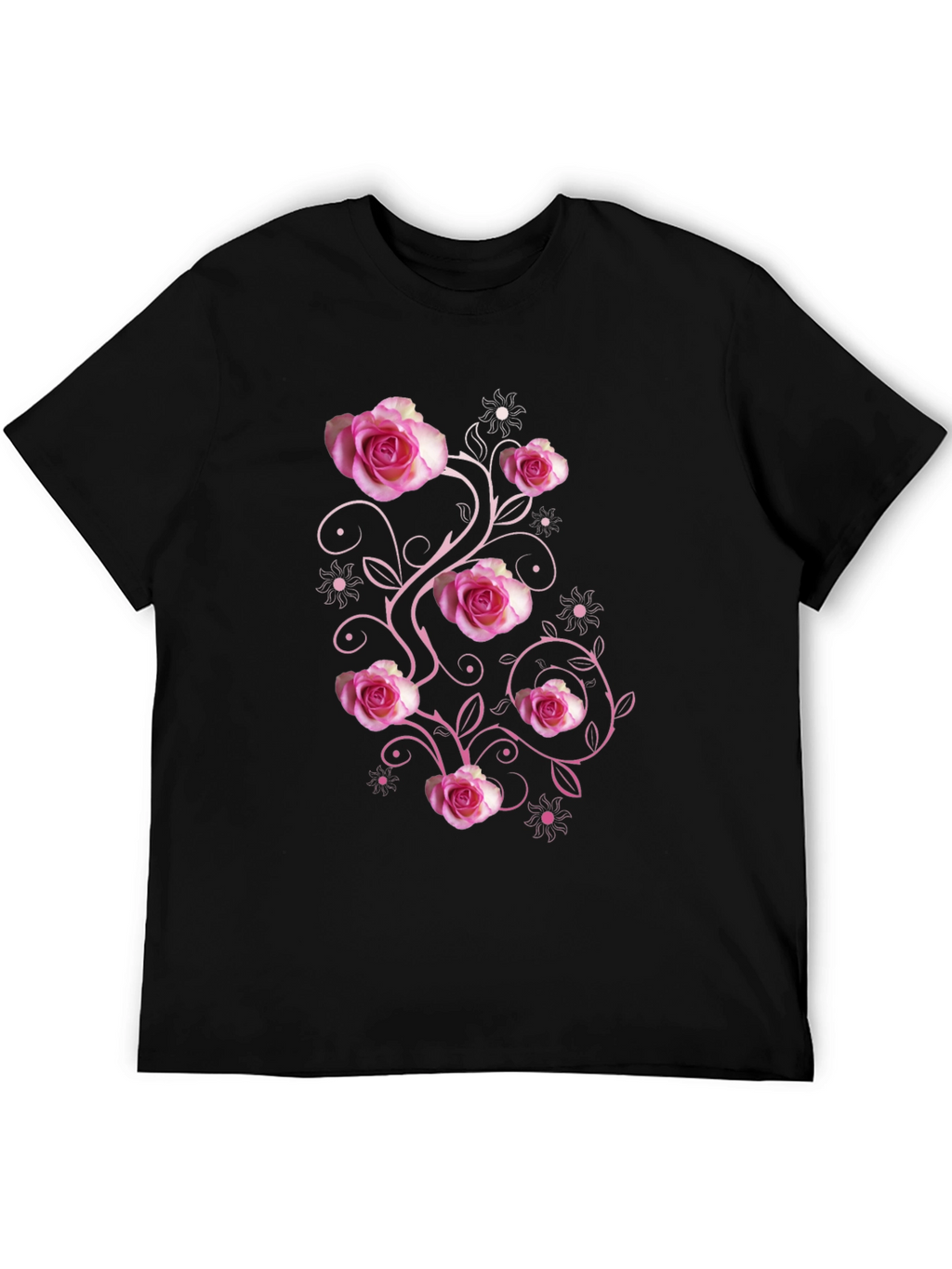 Floral Rose Print Black T-Shirt