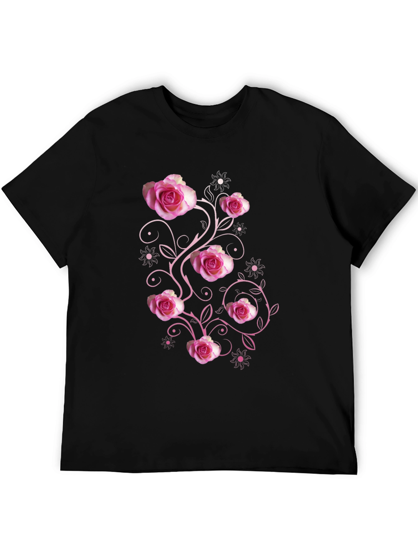Floral Rose Print Black T-Shirt