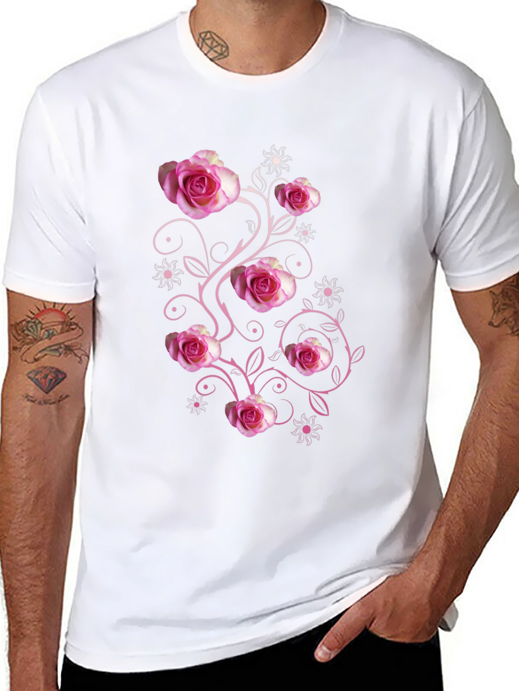 Floral Rose Print Black T-Shirt