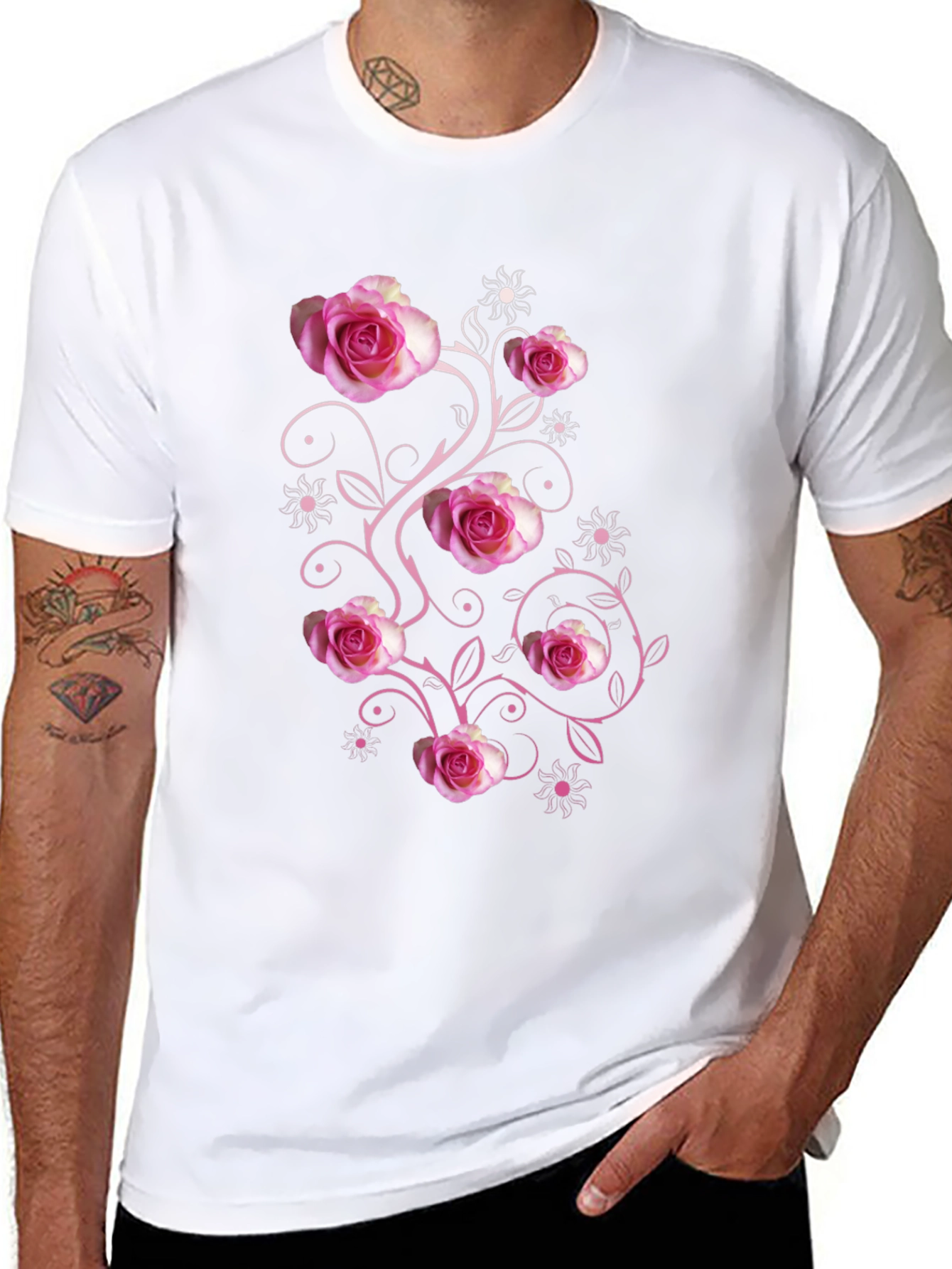 Floral Rose Print Black T-Shirt