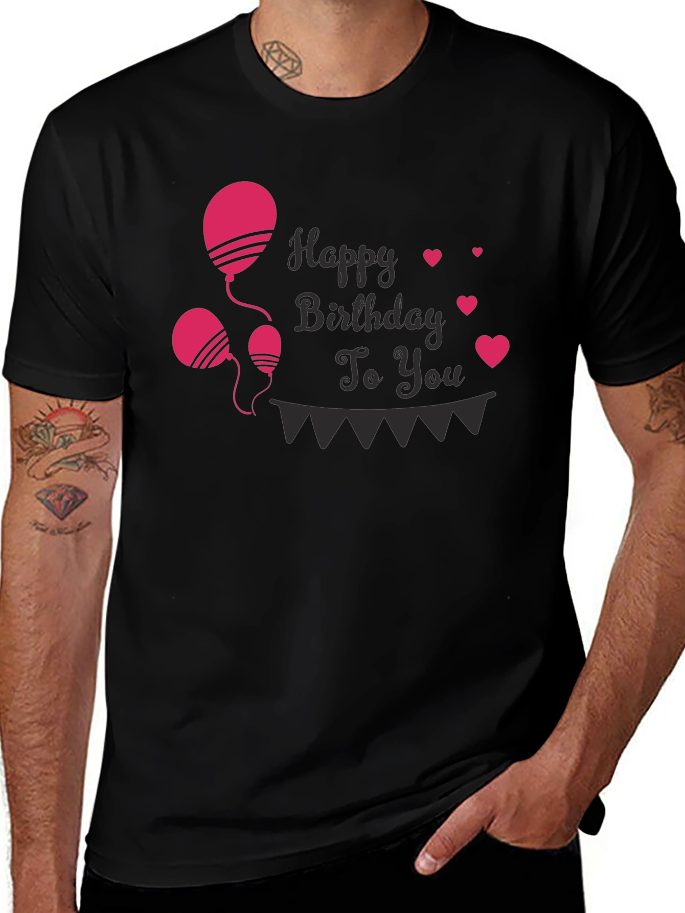Happy Birthday T-Shirt - Balloons & Hearts