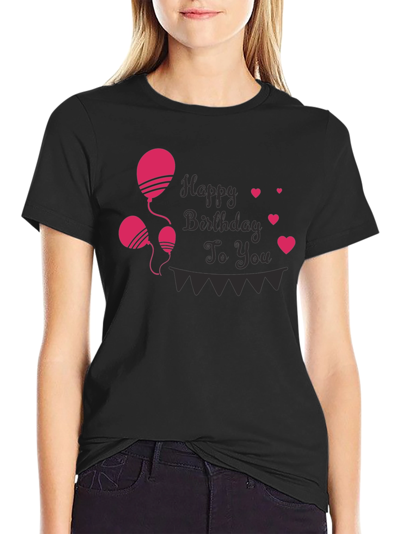 Happy Birthday T-Shirt - Balloons & Hearts