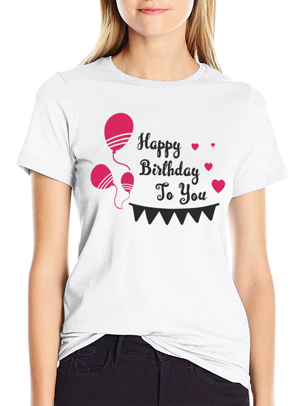 Happy Birthday T-Shirt - Balloons & Hearts