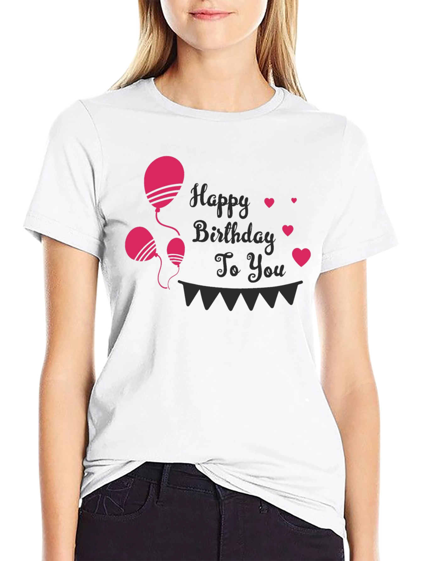 Happy Birthday T-Shirt - Balloons & Hearts