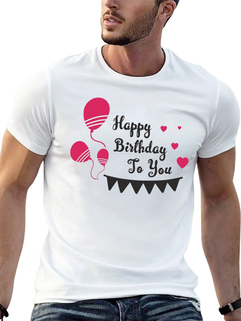 Happy Birthday T-Shirt - Balloons & Hearts