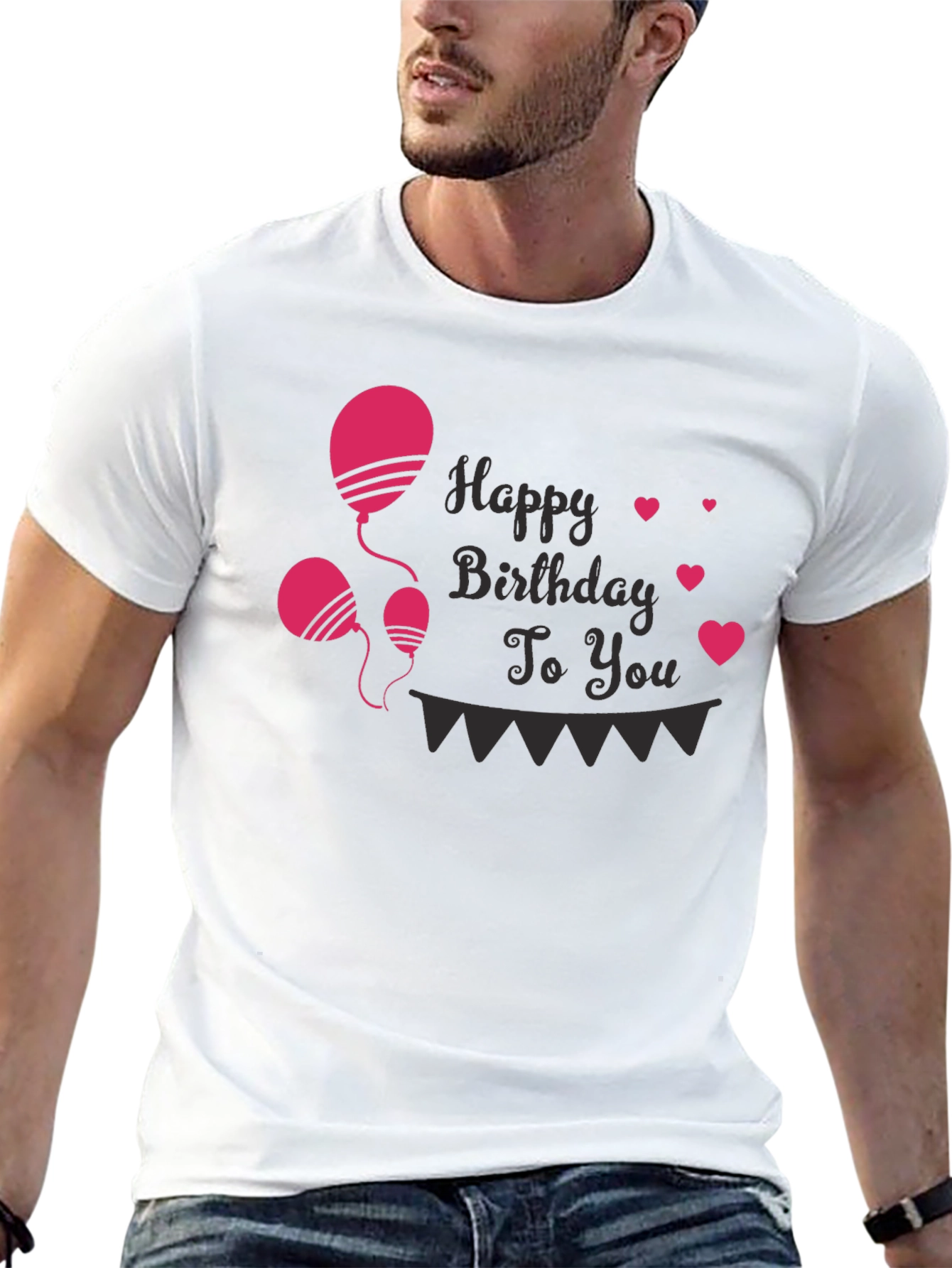 Happy Birthday T-Shirt - Balloons & Hearts