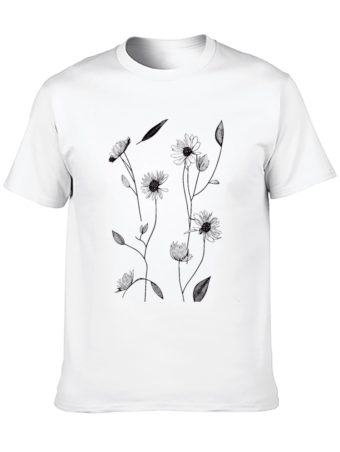 Black Floral Graphic Tee - Minimalist Style