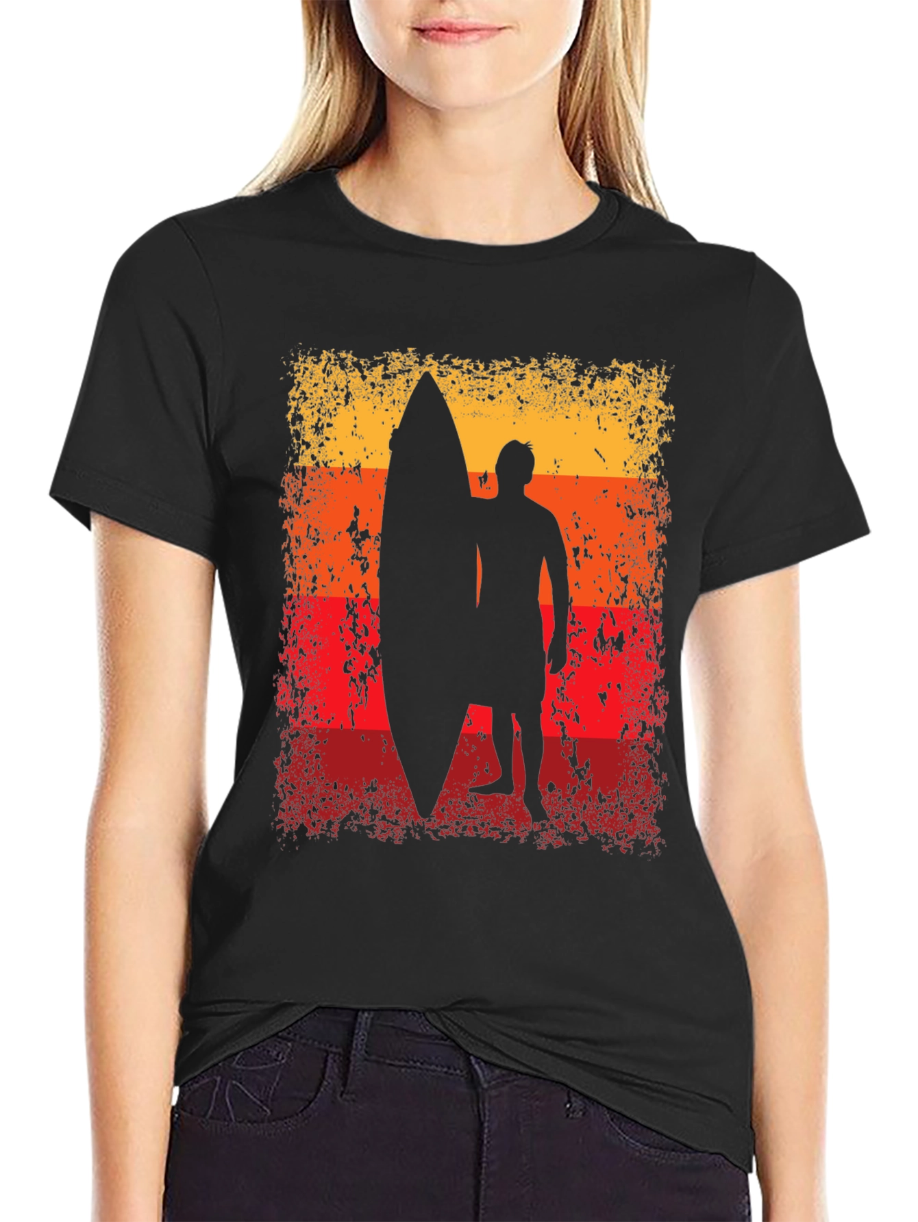 Sunset Surfer Graphic Tee - Black