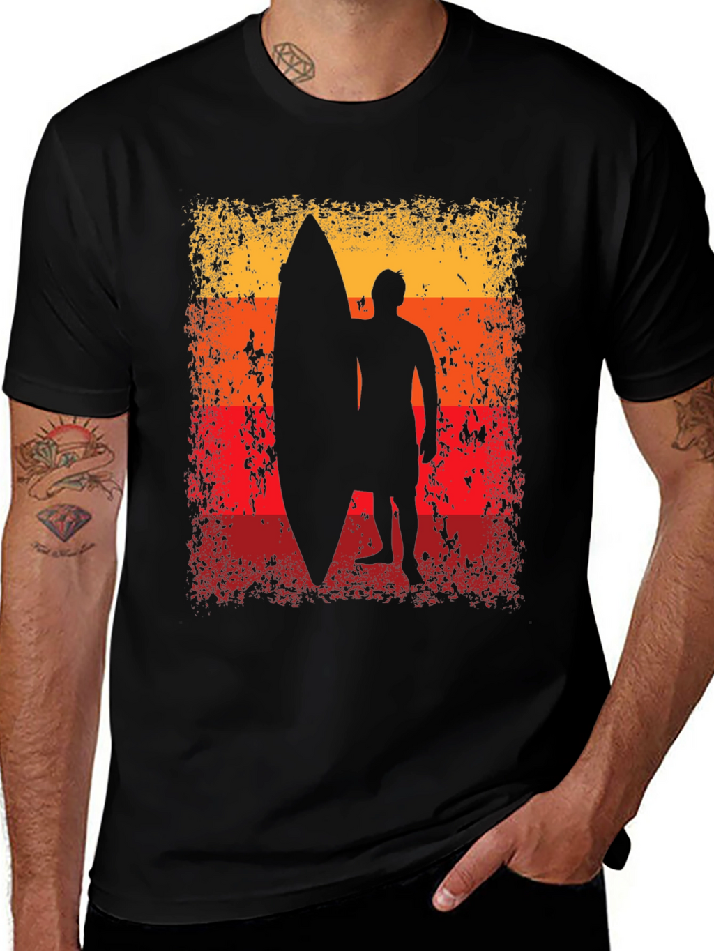 Sunset Surfer Graphic Tee - Black