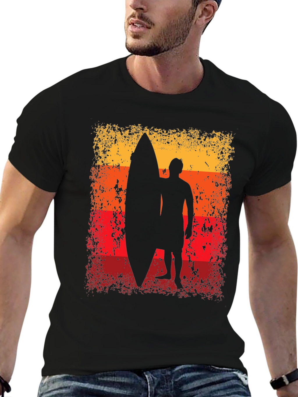 Sunset Surfer Graphic Tee - Black