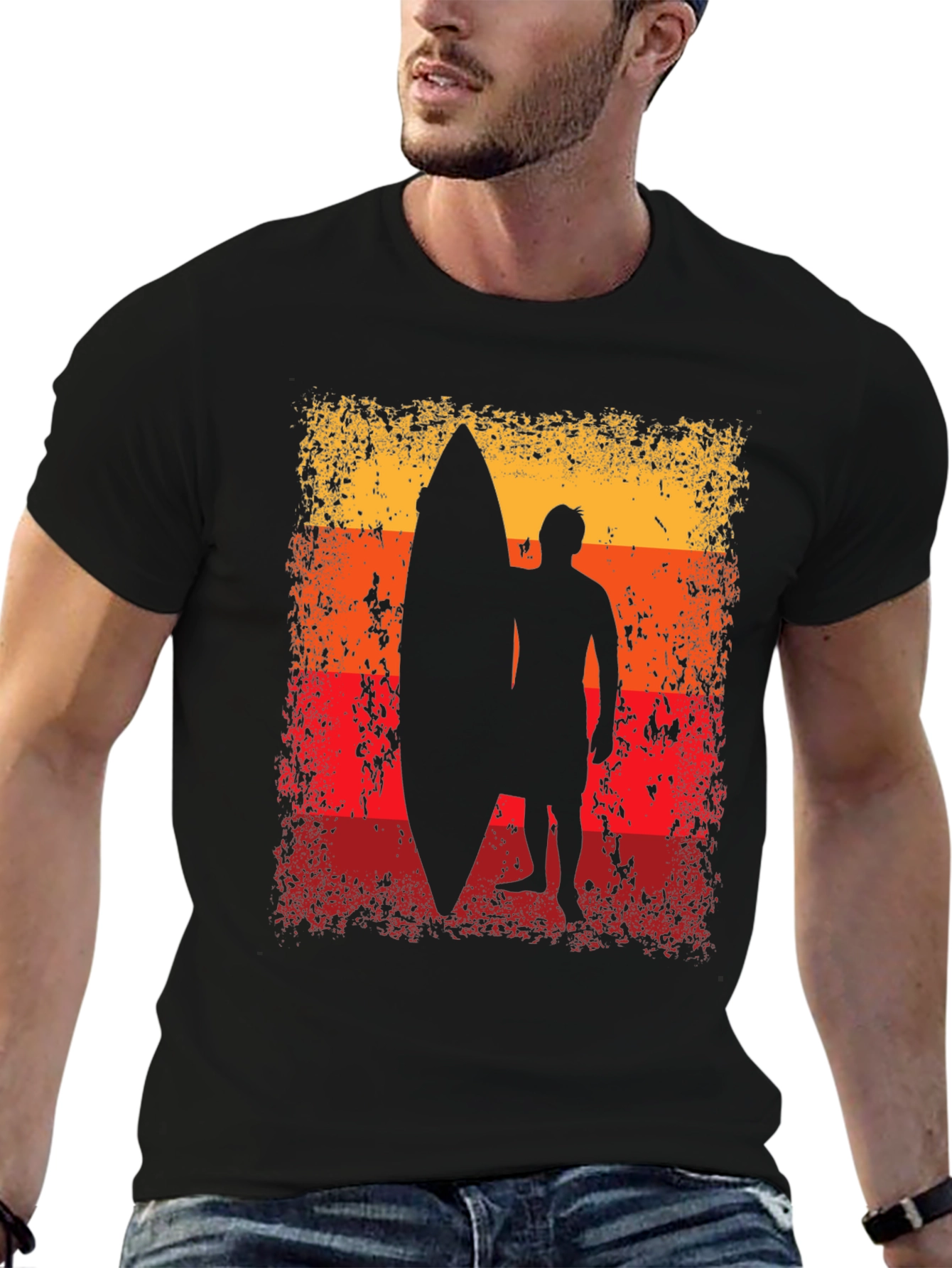 Sunset Surfer Graphic Tee - Black