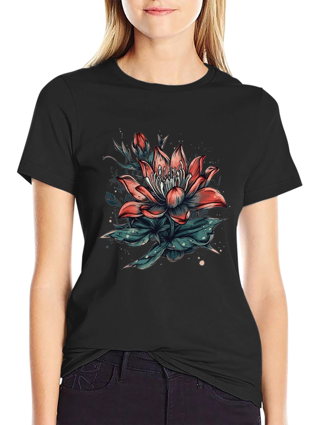 Floral Print Black T-Shirt for Men