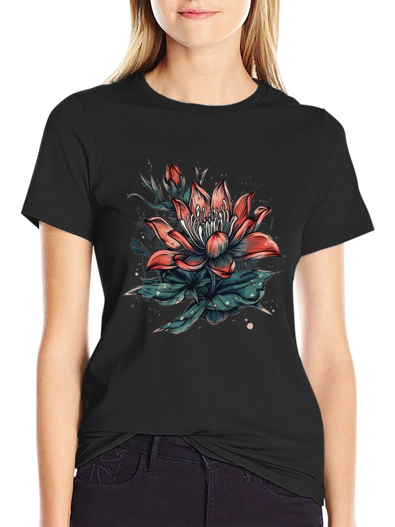 Floral Print Black T-Shirt for Men