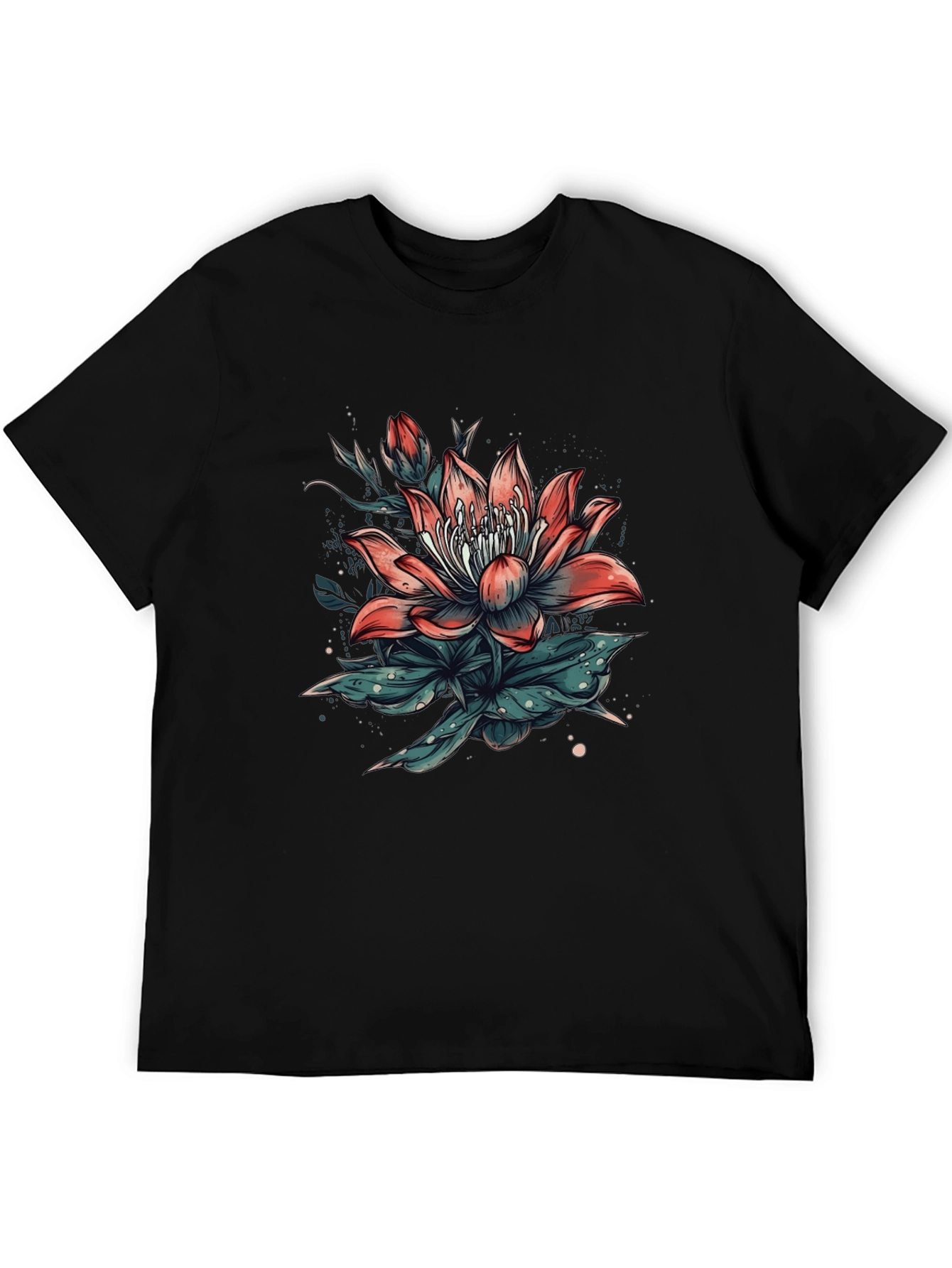 Floral Print Black T-Shirt for Men