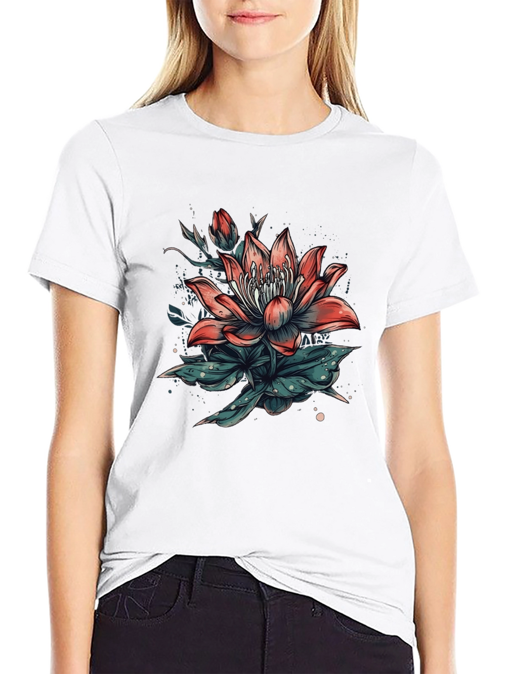 Floral Print Black T-Shirt for Men