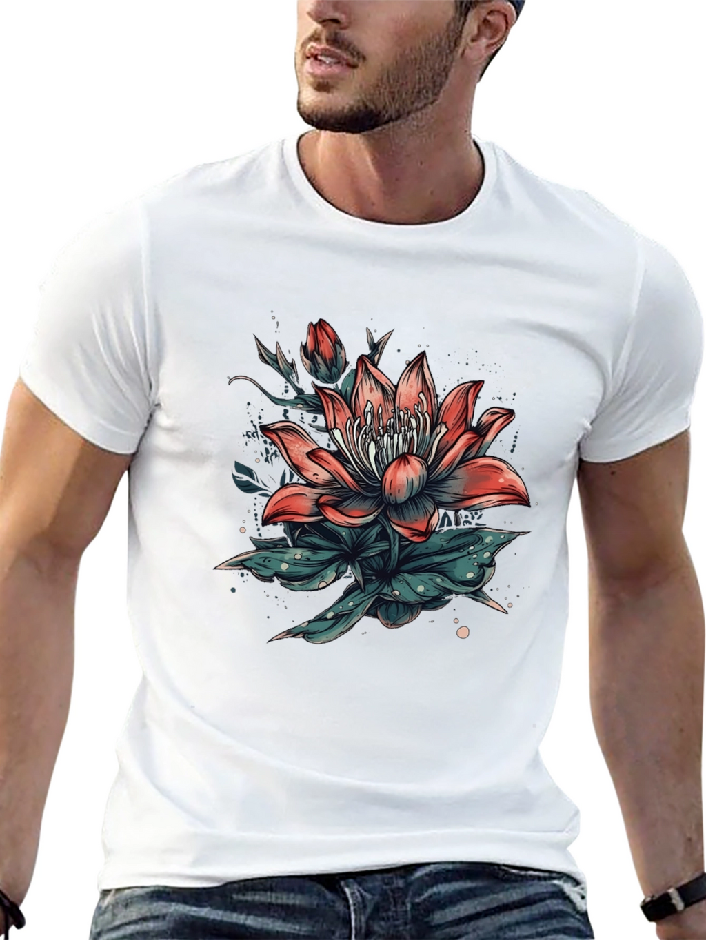 Floral Print Black T-Shirt for Men