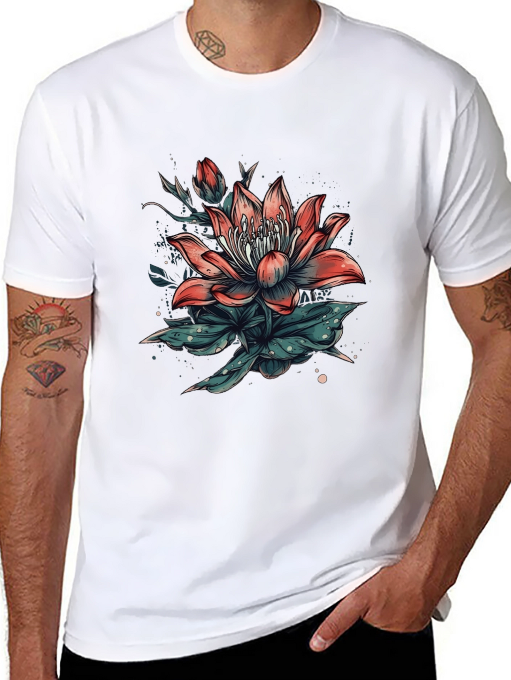 Floral Print Black T-Shirt for Men