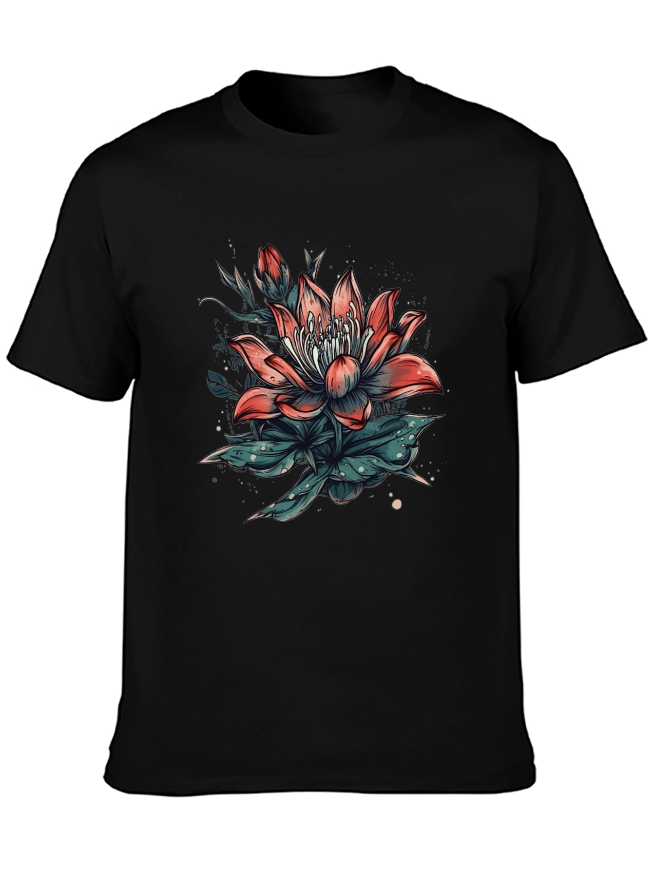 Floral Print Black T-Shirt for Men