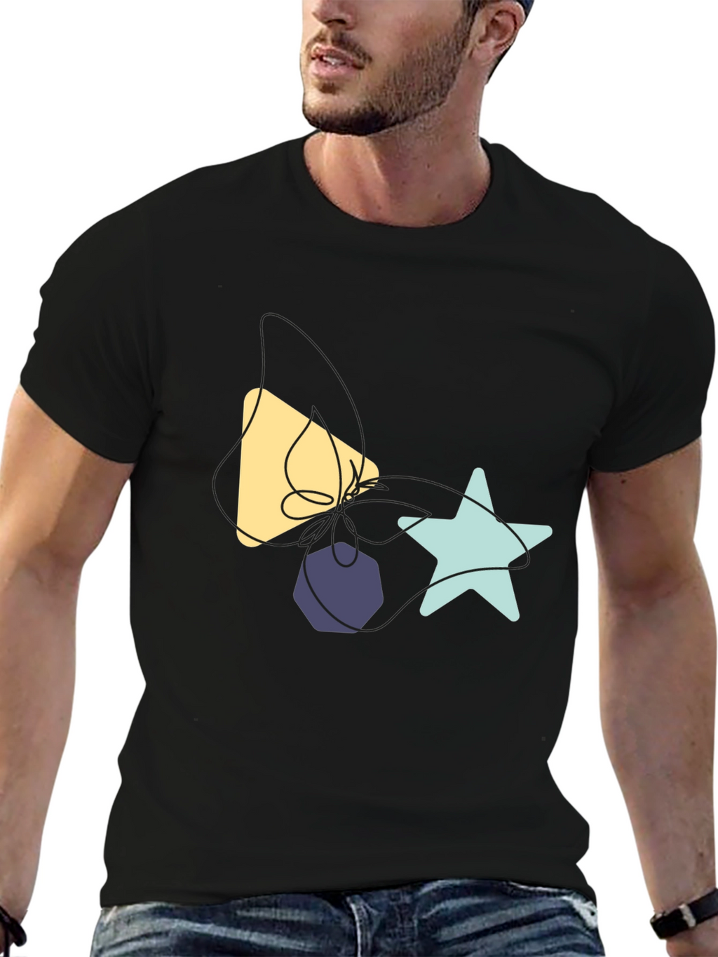 Abstract Shapes Graphic Tee - Black Cotton T-Shirt