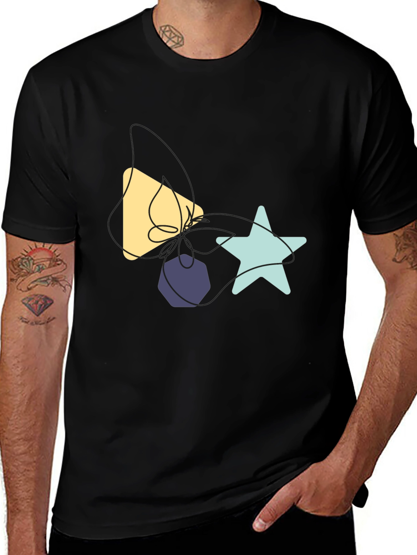 Abstract Shapes Graphic Tee - Black Cotton T-Shirt