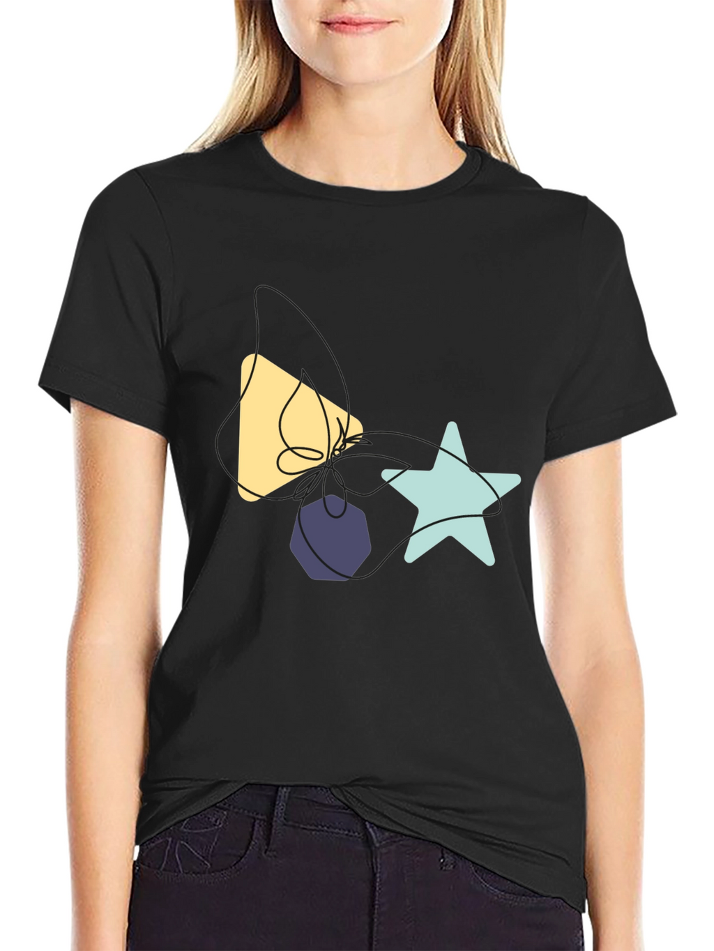 Abstract Shapes Graphic Tee - Black Cotton T-Shirt