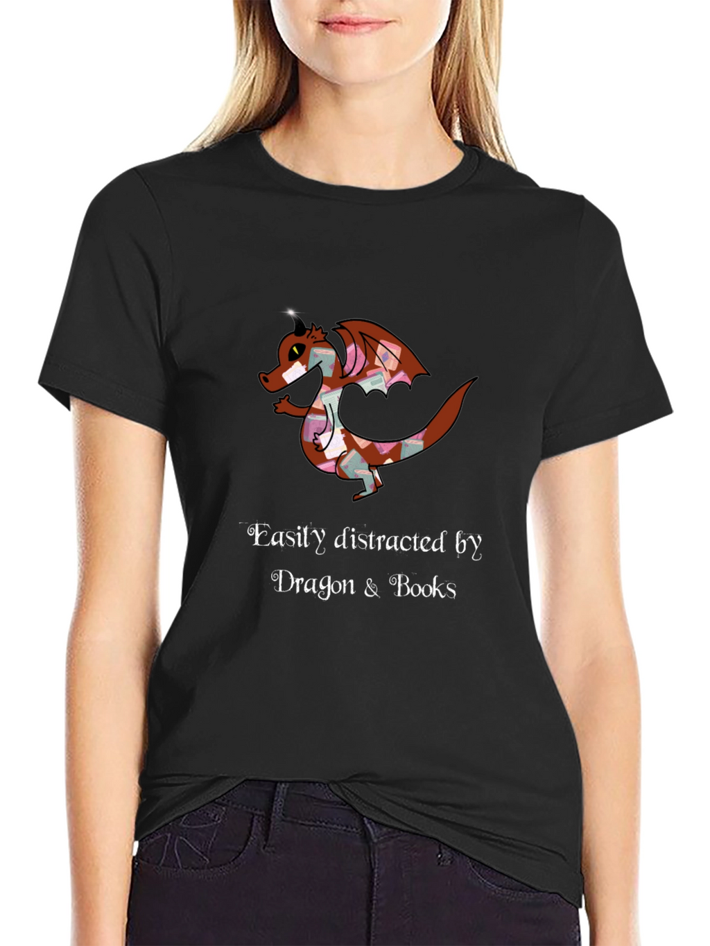Dragon and Books T-Shirt - Easily Distracted