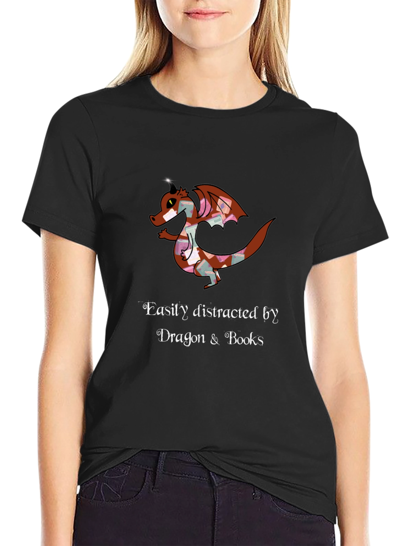 Dragon and Books T-Shirt - Easily Distracted