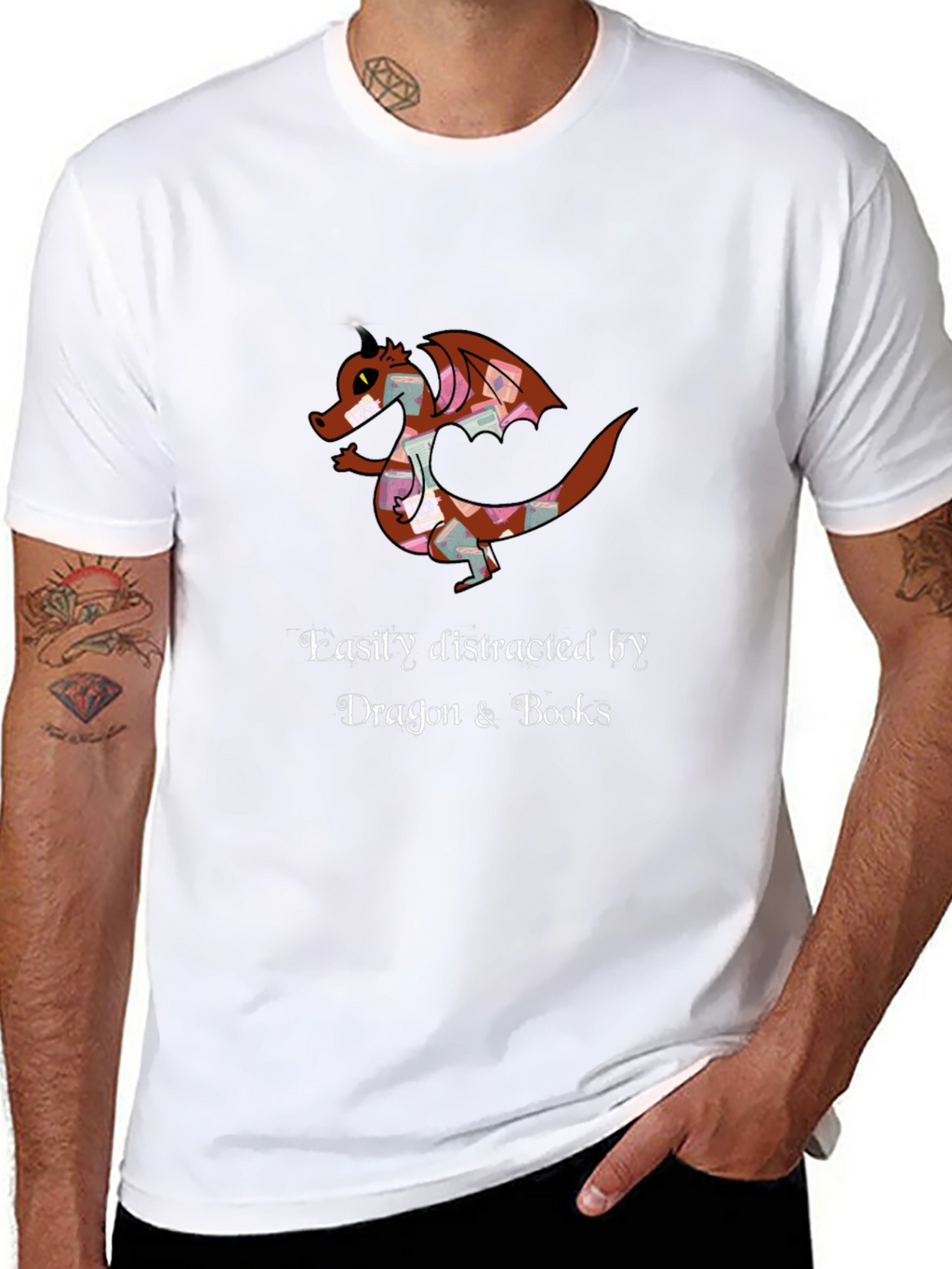 Dragon and Books T-Shirt - Easily Distracted