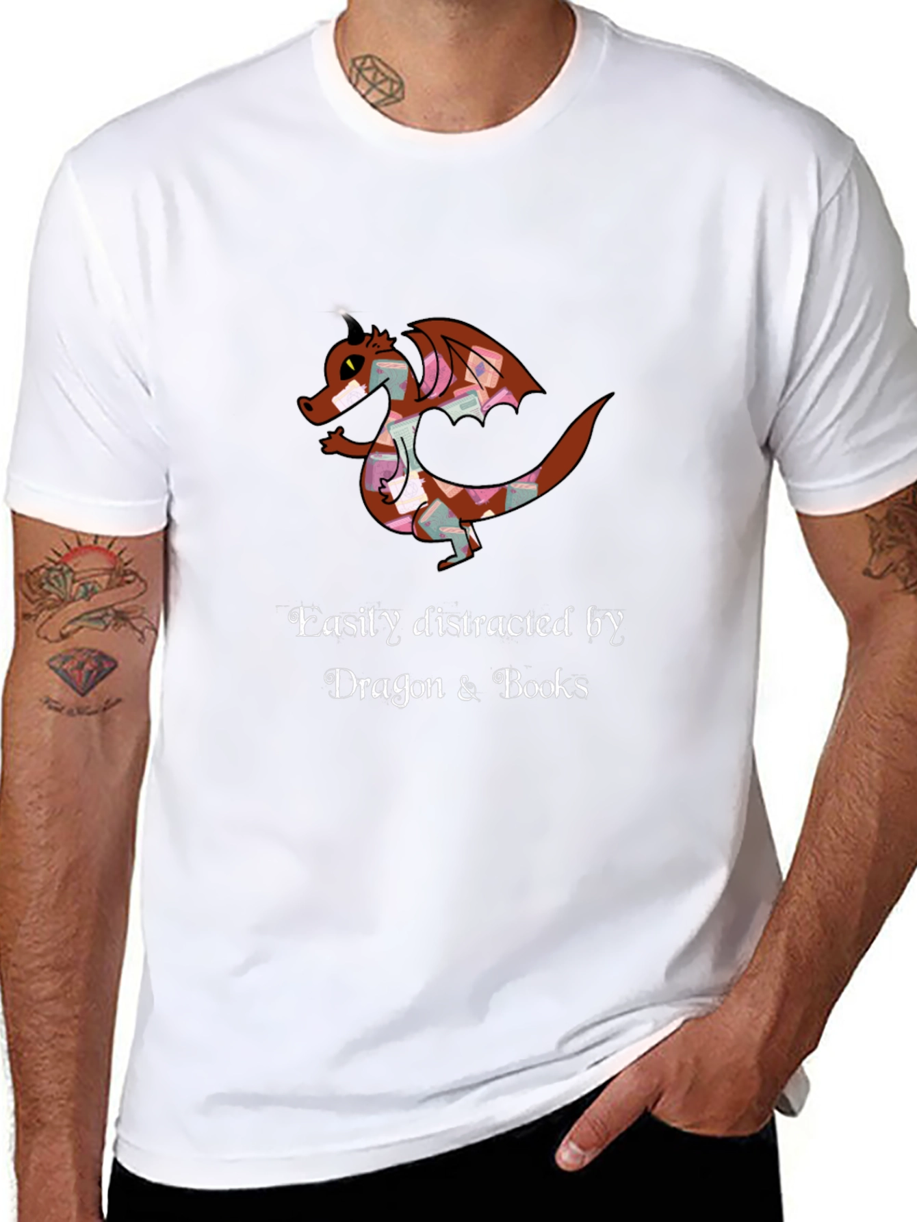 Dragon and Books T-Shirt - Easily Distracted