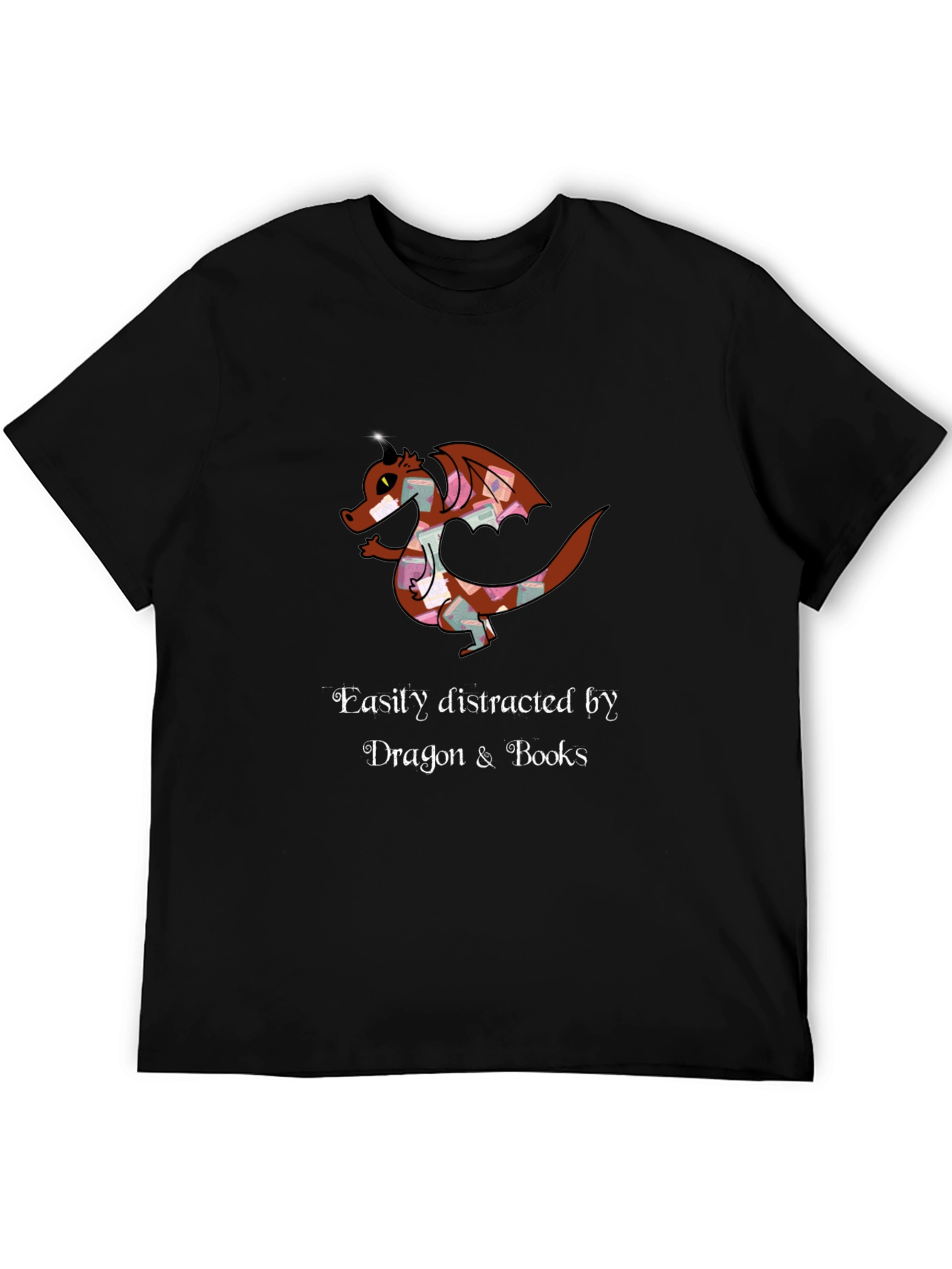 Dragon and Books T-Shirt - Easily Distracted