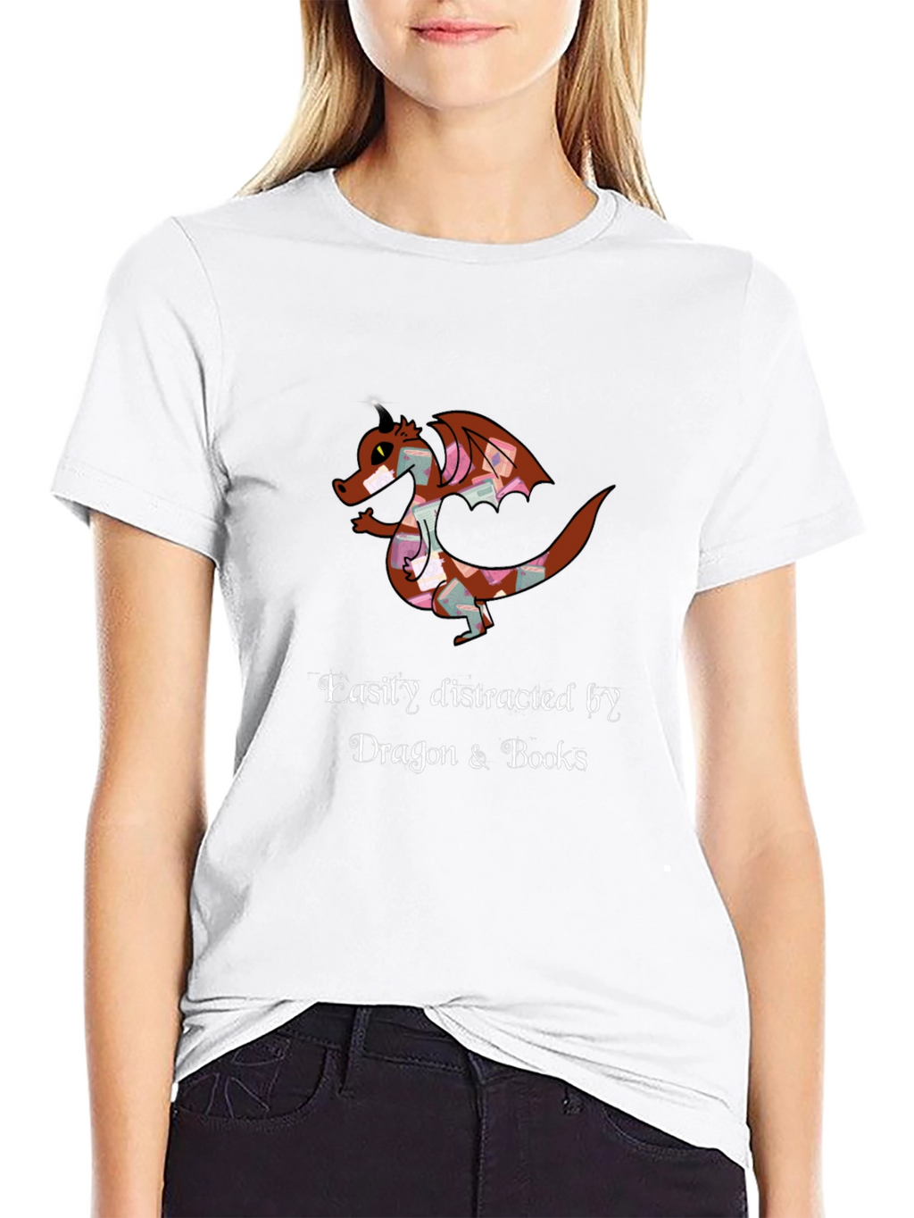 Dragon and Books T-Shirt - Easily Distracted