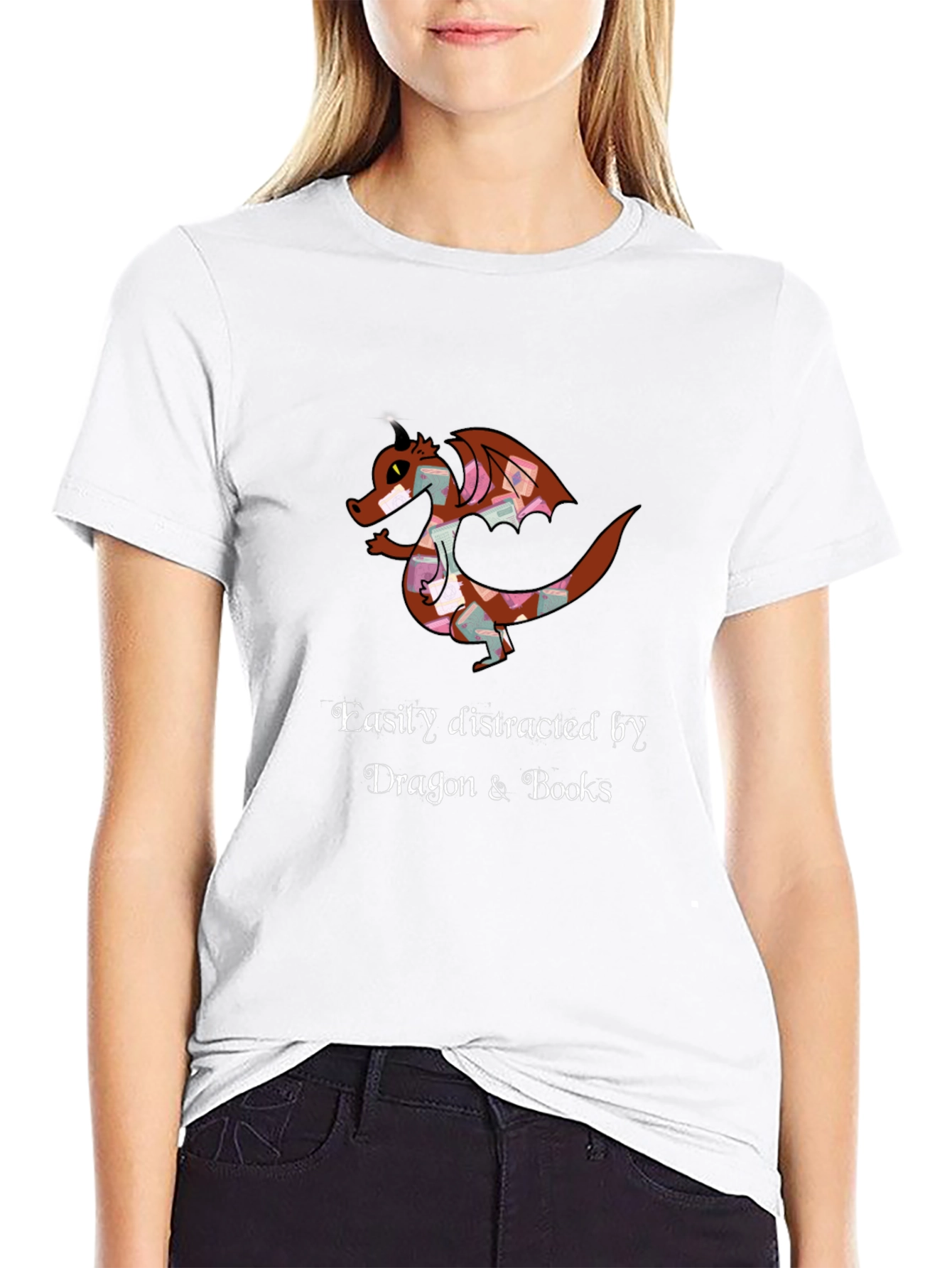 Dragon and Books T-Shirt - Easily Distracted