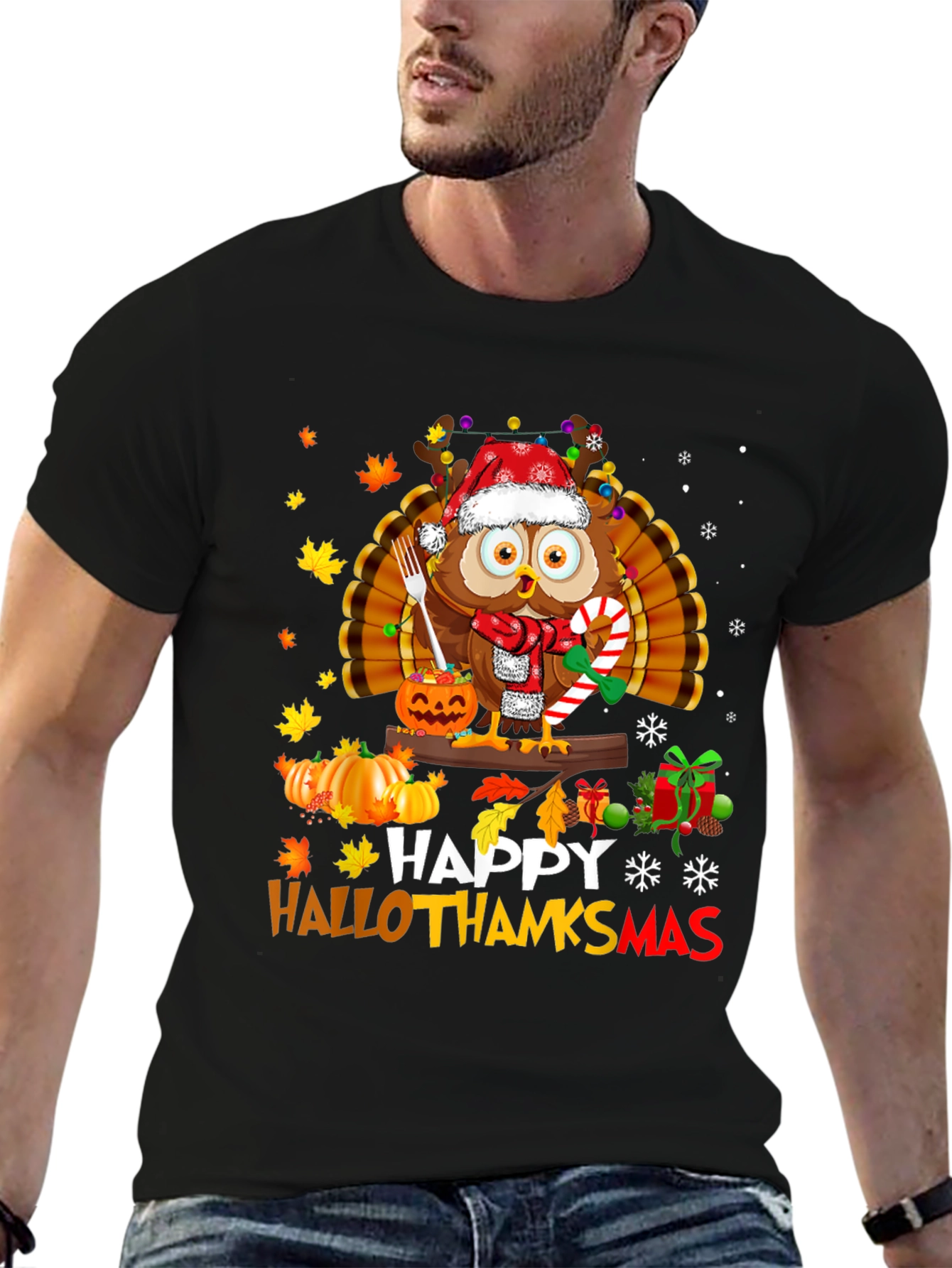 HalloThanksmas Owl T-Shirt - Holiday Tee