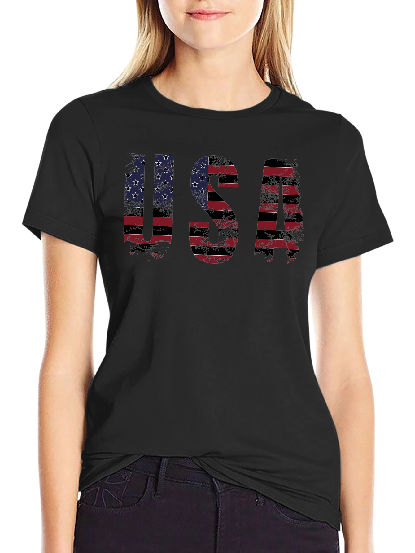 USA Flag Graphic Mens Black T-Shirt