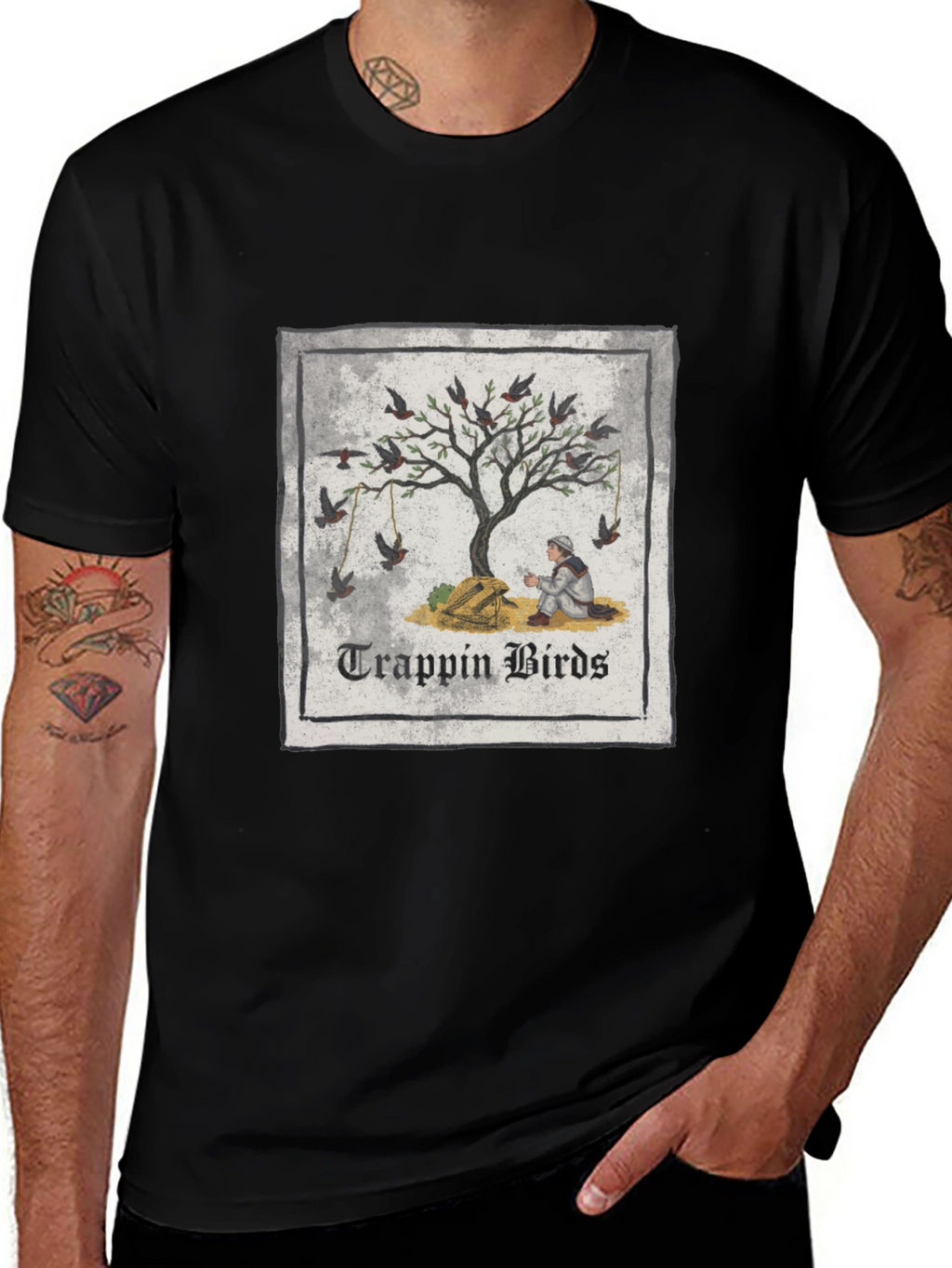 Trappin Birds Graphic Tee - Unisex Black T-Shirt