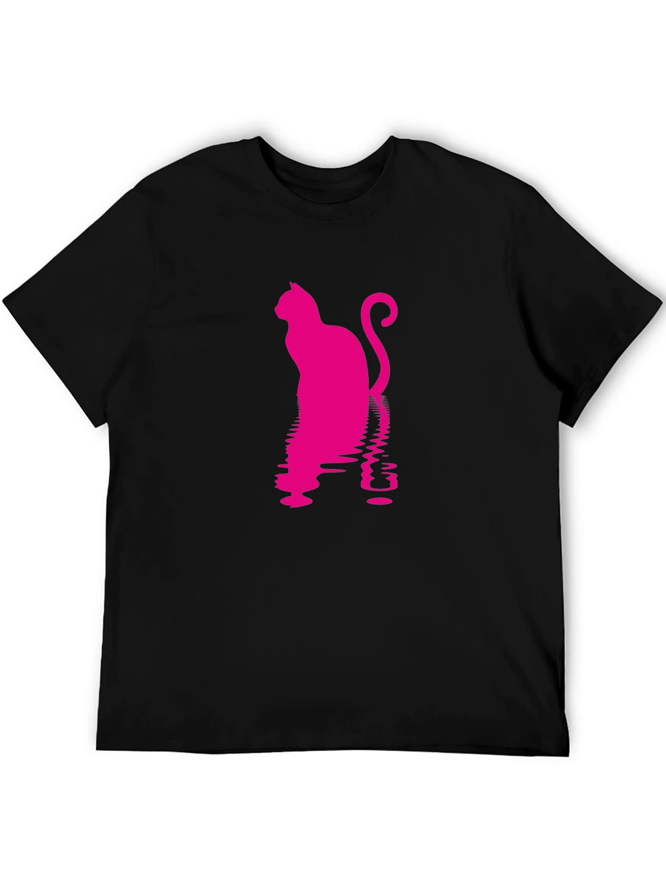 Pink Cat Silhouette Black T-Shirt