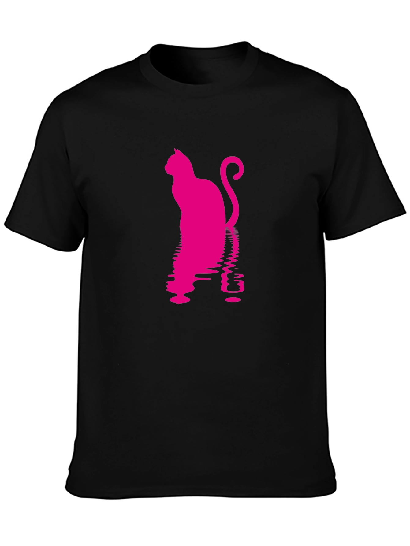 Pink Cat Silhouette Black T-Shirt