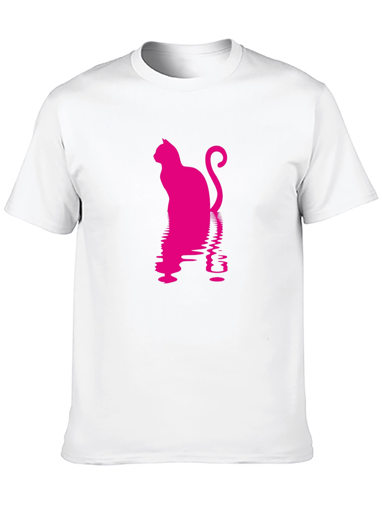 Pink Cat Silhouette Black T-Shirt